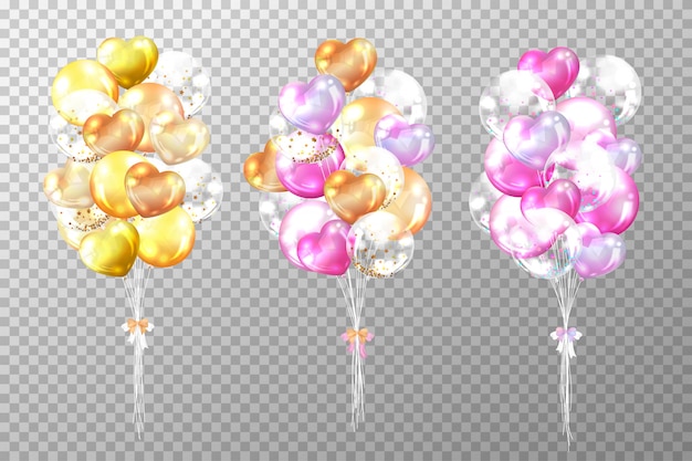 Realistic glossy gold and pink balloons isolated on transparent