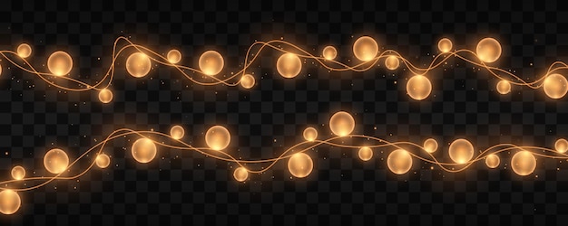 Realistic glowing garlands Glowing lights for design of Christmas holiday cards