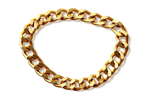 Realistic gold circle frame chain texture Golden round chains link isolated on a white background