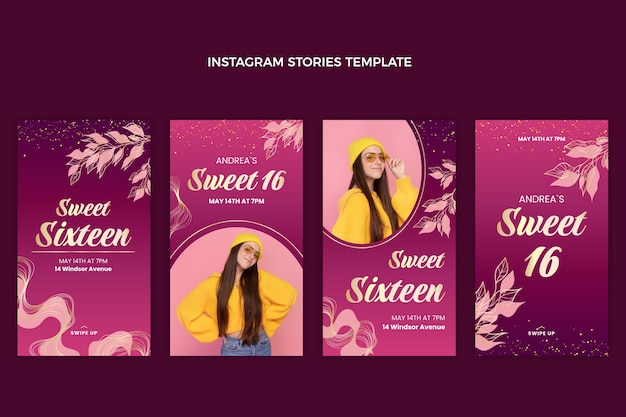 Realistic gold glitter sweet 16 instagram stories