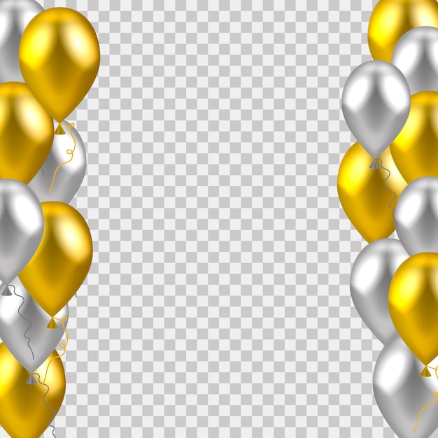 Of realistic gold and silver balloons