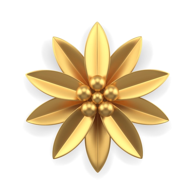 Realistic golden flower with petals and ball center decorative 3d template top view vector