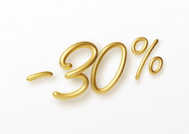 Realistic golden text 30 percent discount number