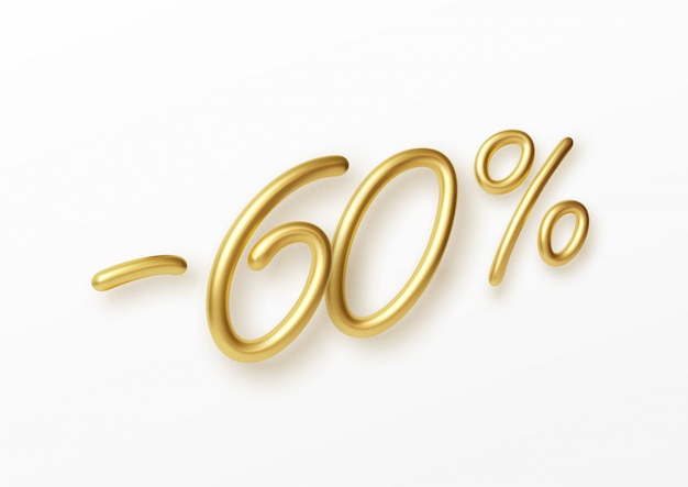 Realistic golden text 60 percent discount number