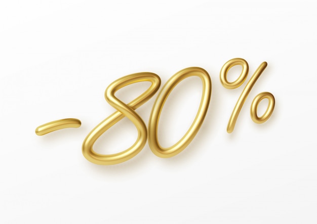 Realistic golden text 80 percent discount number