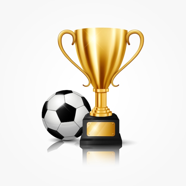 Realistic Golden Trophy with Soccer Ball