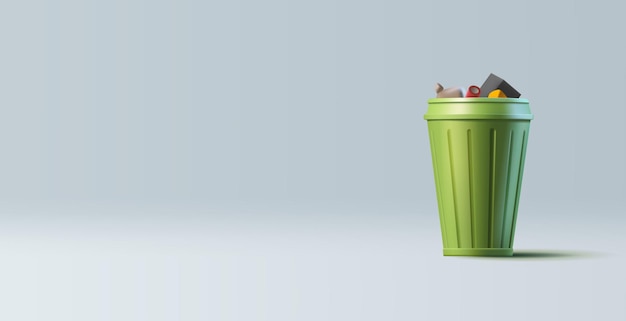 Vector realistic green can garbage can 3d for the concepts of ecology nature conservation and waste sorting vector