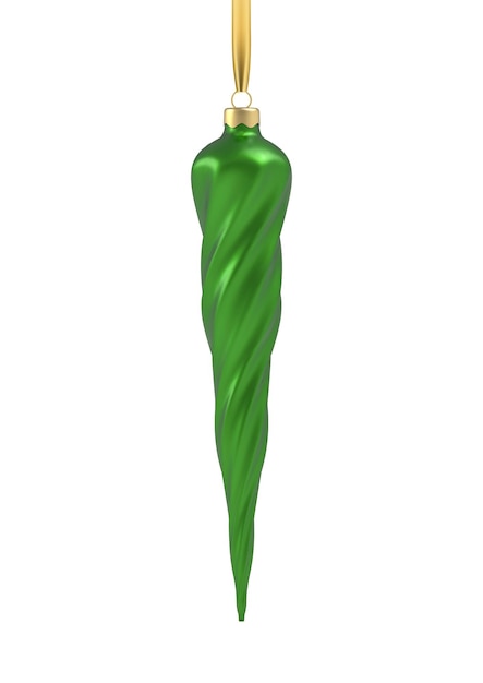 Realistic green Christmas tree toy in the form of a icicle, spiral. 3D Illustration object for christmas design, mockup.