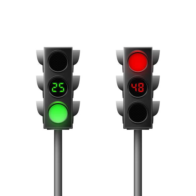 Realistic green and red traffic lights with countdown. Traffic Laws. Isolated illustration