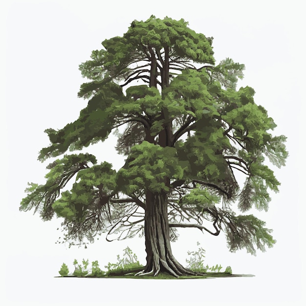 Realistic green tallest tree in the world sequoia on a white background Vector