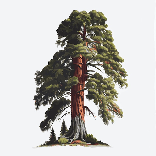 Realistic green tallest tree in the world sequoia on a white background Vector