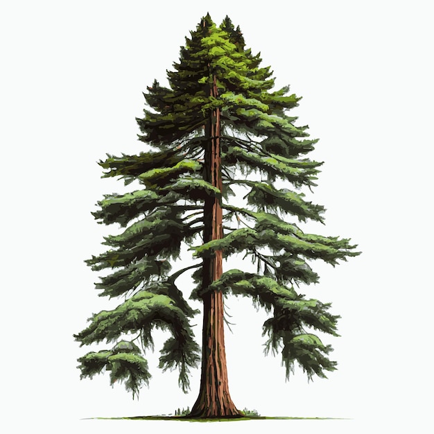 Realistic green tallest tree in the world sequoia on a white background Vector