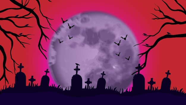 Realistic halloween cemetery background