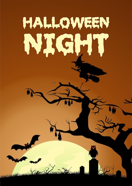 Realistic halloween party invitation template a book cover poster happy hallowen night pumpkin