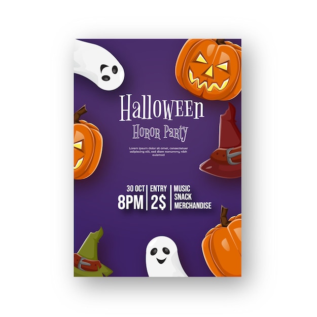 Realistic halloween party poster with pumpkin halloween