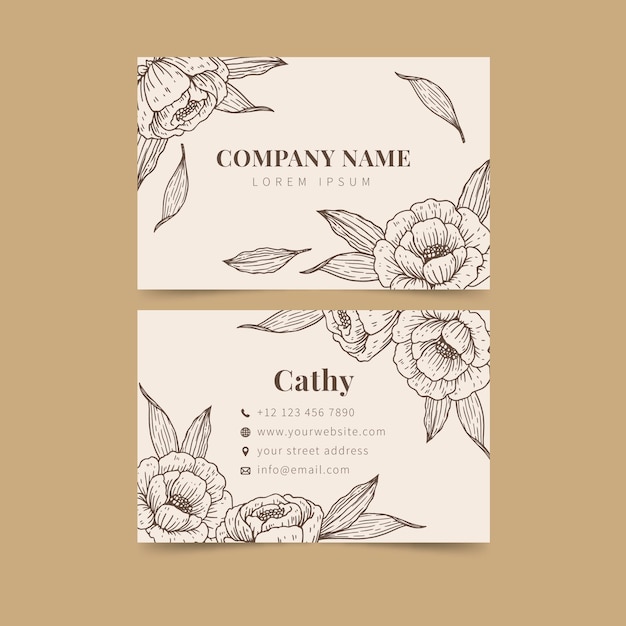 Realistic hand-drawn floral business card template