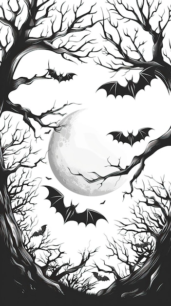 Realistic hand drawn halloween illustration with bats Halloween elements Happy Halloween