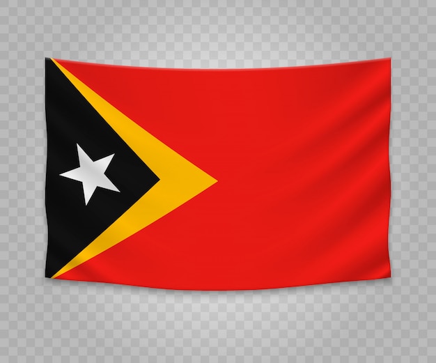 Realistic hanging flag of East Timor