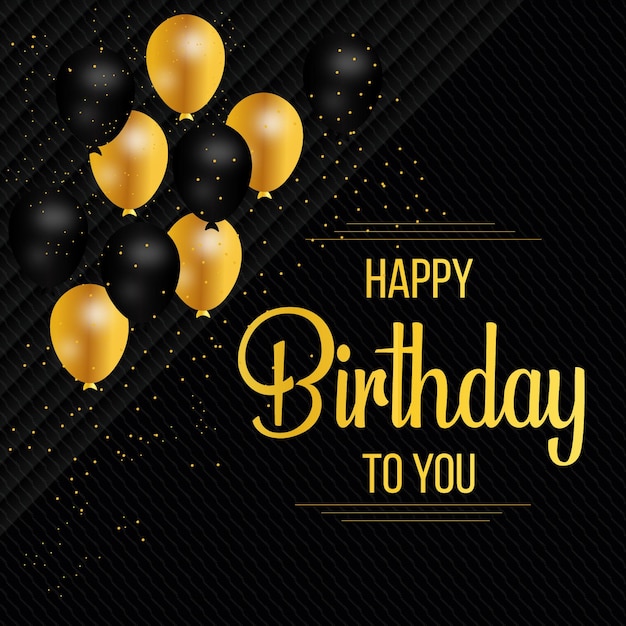 Realistic happy birthday in black and golden free vector