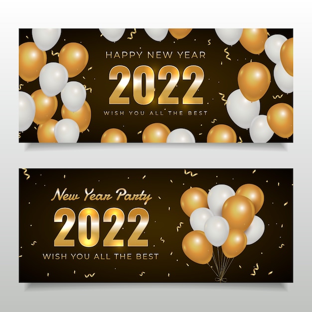 Realistic happy new year 2022 banners set