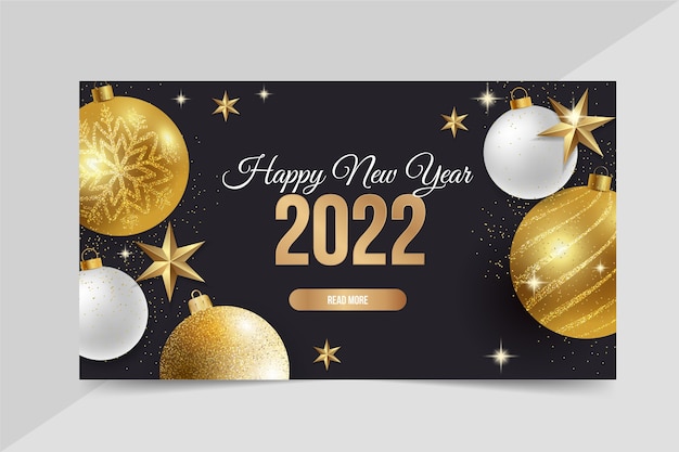 Realistic happy new year 2022 horizontal banner