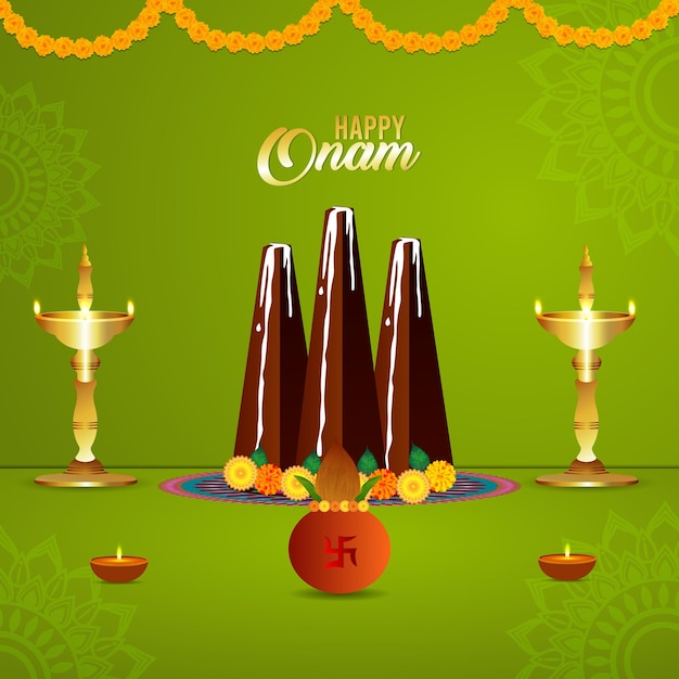 Realistic happy onam festival card