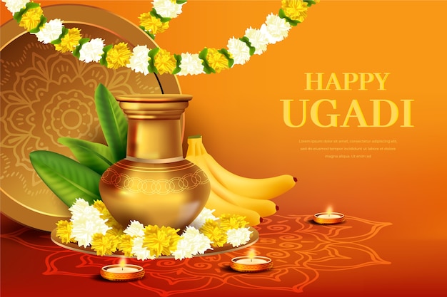 Realistic happy ugadi festival design