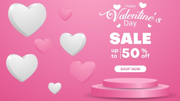 Realistic happy valentines day banner background in pink color