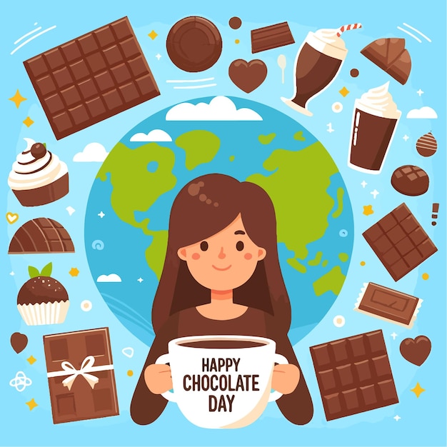 Vector realistic happy world chocolate day 7 july chocolate day vector illustration