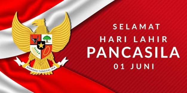 Realistic hari lahir pancasila pancasila day illustration with realistic indonesia flag