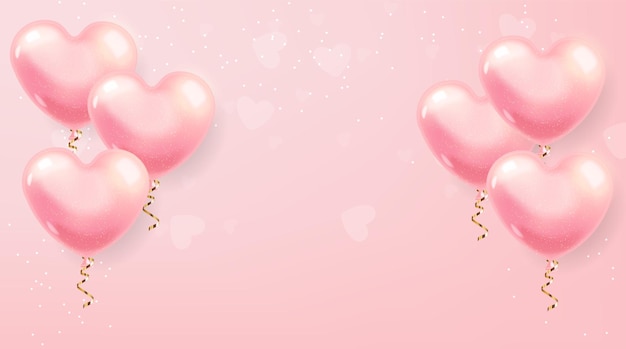 Realistic heart balloons, pink balloon isolated with pink background, love decoration