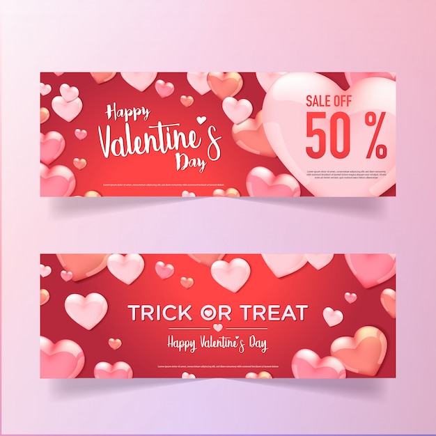 Realistic Hearts valentine's day sale banners collection