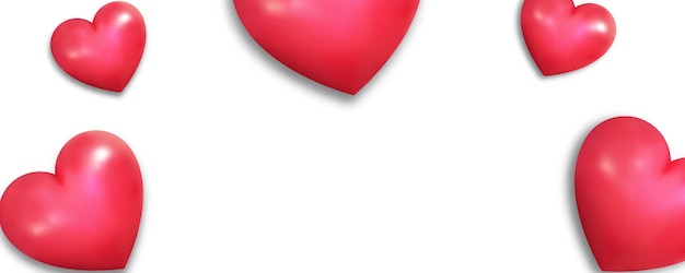 Realistic hearts on white banner background