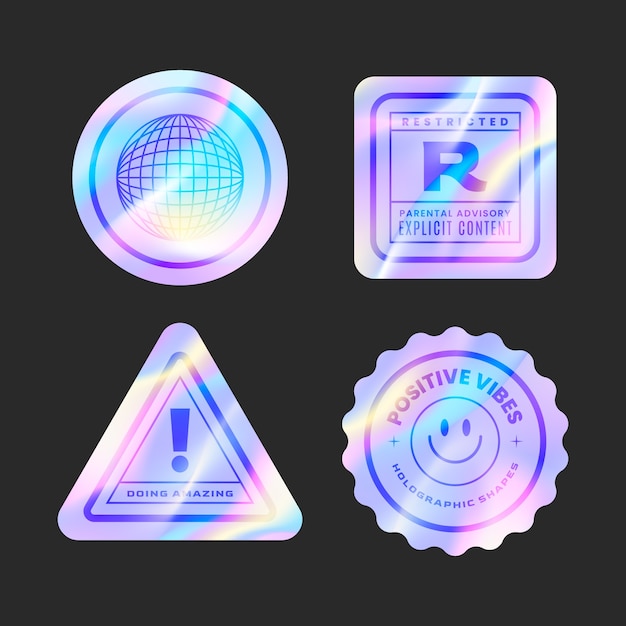 Vector realistic holographic stickers collection