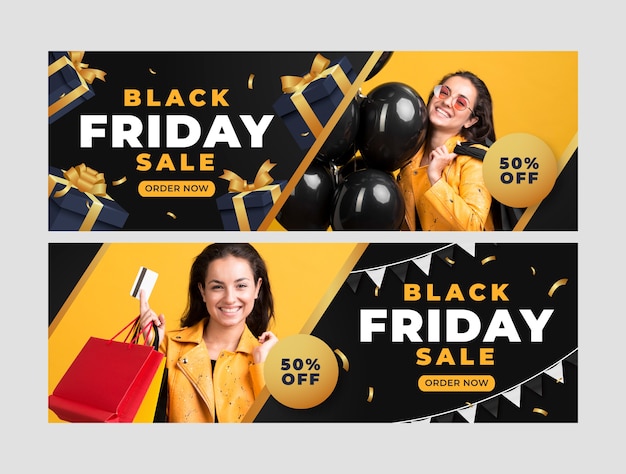 Realistic horizontal banner template for black friday sale