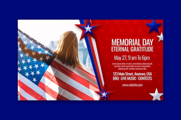 Realistic horizontal banner template for us memorial day commemoration