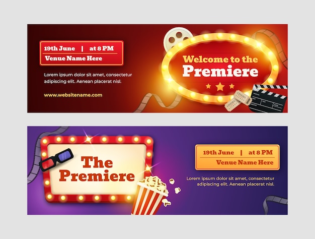 Realistic horizontal banners collection for movie premiere event