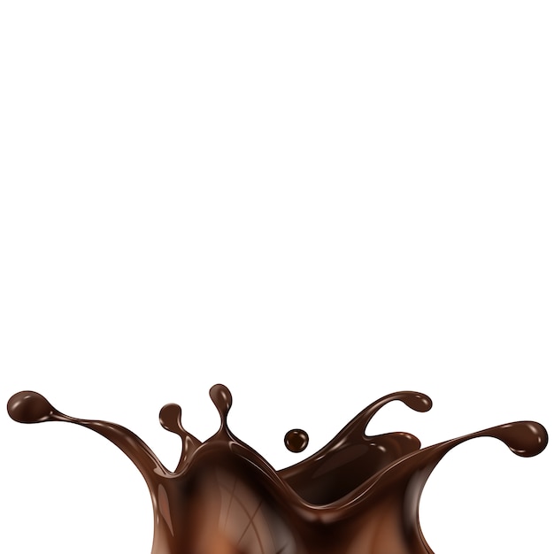 Realistic hot chocolate splash, isolated on white background.