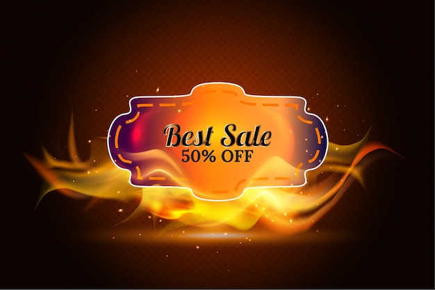 Realistic Hot Fire Flame label Composition Banner