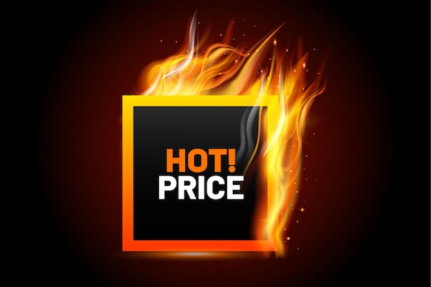 Realistic Hot Fire Flame label Composition Banner