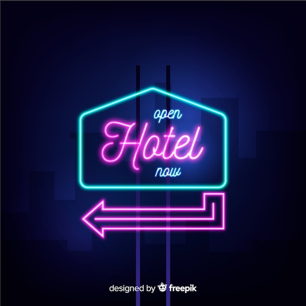 Realistic hotel neon sign background