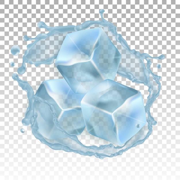 Realistic ice cubes and a splash of water. 