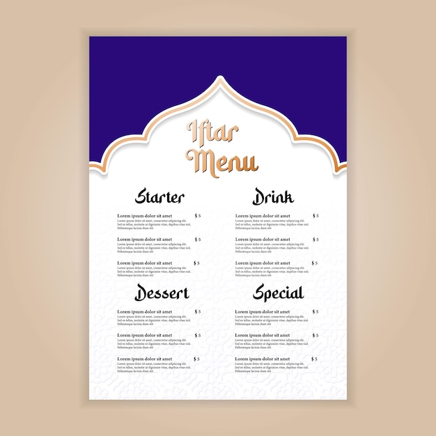 realistic iftar menu template ramadhan holiday vector illsutration