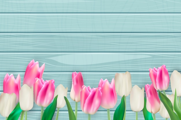 Realistic Illustration Colorful Tulips Background