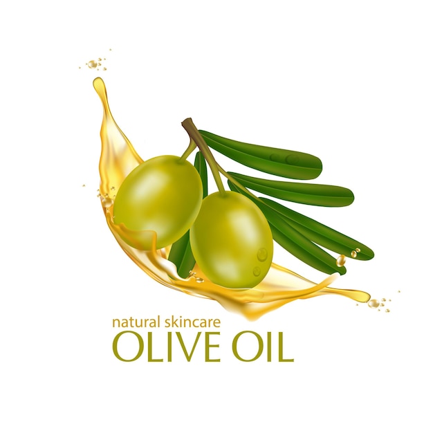 Realistic illustration cosmetic  with ingredients olive oil skincare cosmetic