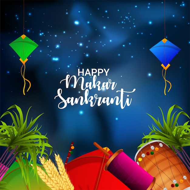 Realistic illustration of happy makar sankranti