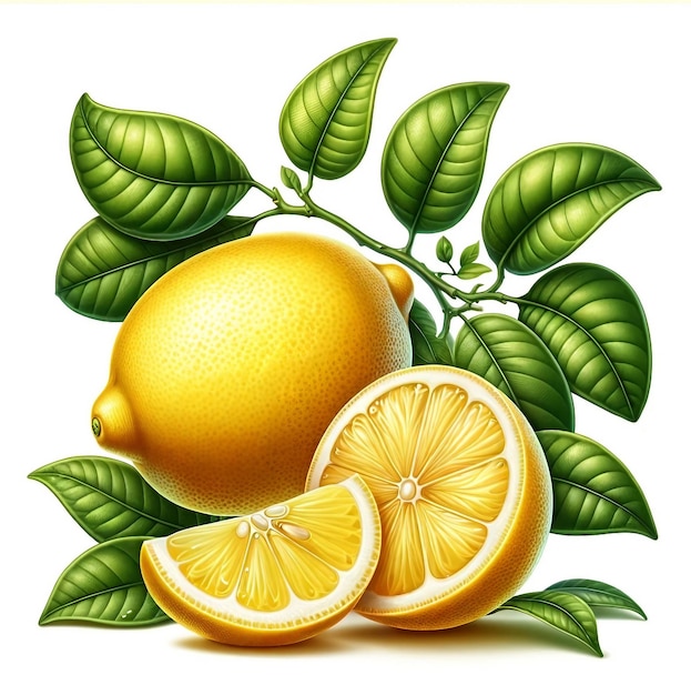 Realistic Illustration of Lemon and Leaves