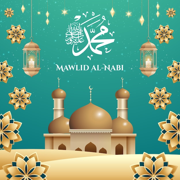 Realistic illustration for mawlid al-nabi celebration