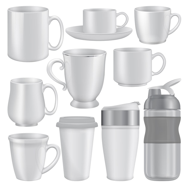 Realistic illustration of mug cup mockups for web