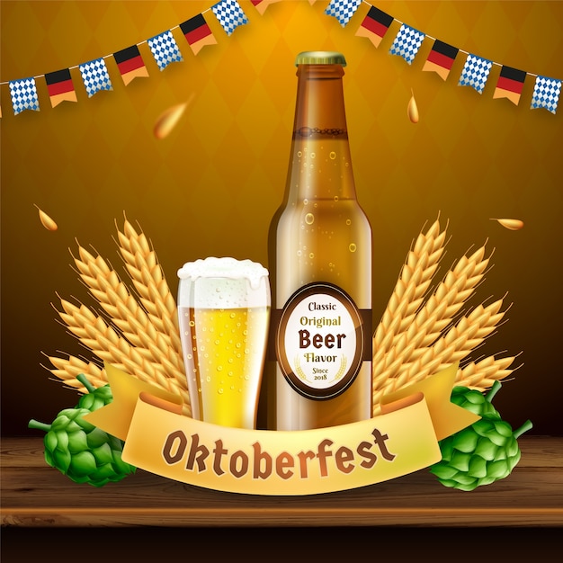 Realistic illustration for oktoberfest beer festival celebration